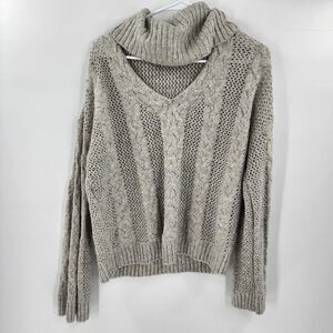 Urban Outfitters cable knit sweater keyhole turtleneck small gray oversized